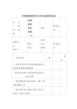 养老机构消防安全自查自改情况登记表