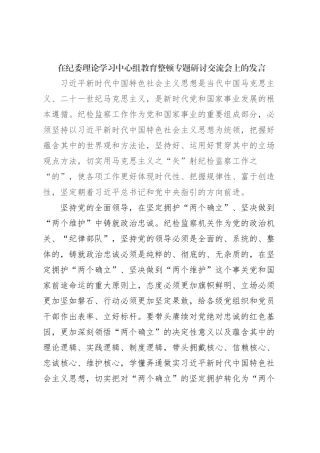 在纪委理论学习中心组教育整顿专题研讨交流会上的发言