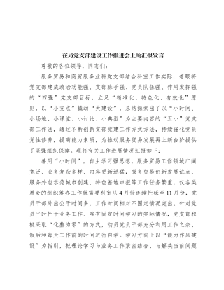 在局党支部建设工作推进会上的汇报发言