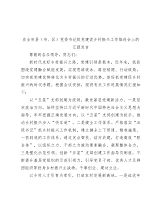 在全市县（市、区）党委书记抓党建促乡村振兴工作推进会上的汇报发言