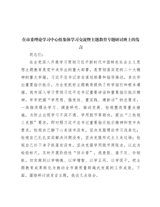 在市委理论学习中心组集体学习交流暨主题教育专题研讨班上的发言