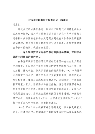 在市委主题教育工作推进会上的讲话