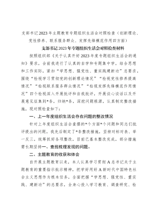 支部书记2023年主题教育专题组织生活会对照检查（创新理论、党性修养、联系服务群众、发挥先锋模范作用四方面）