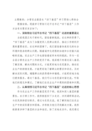 主题教育：分管农业副县长“四下基层”学习贯彻心得体会