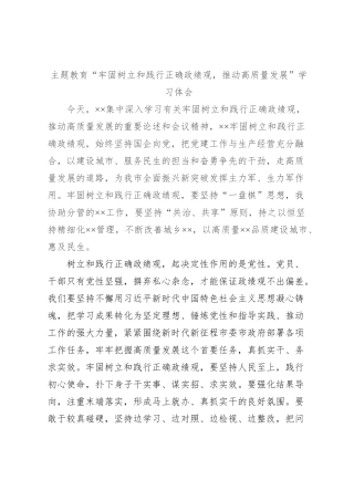 主题教育“牢固树立和践行正确政绩观，推动高质量发展”学习体会