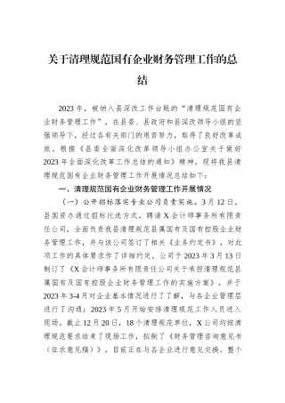 关于清理规范国有企业财务管理工作的总结
