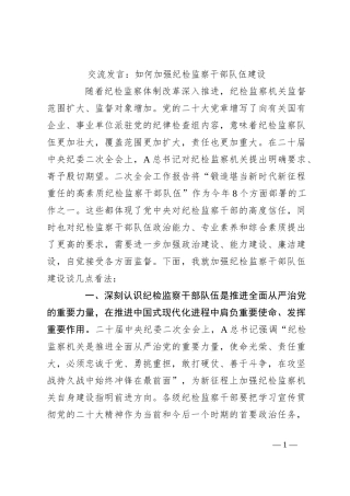 交流发言：如何加强纪检监察干部队伍建设