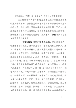 经验做法：党建引领 多维发力 为乡村治理聚势赋能