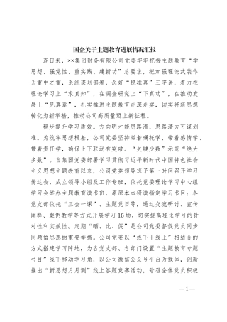国企关于主题教育进展情况汇报