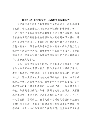 国企纪检干部纪检监察干部教育整顿读书报告