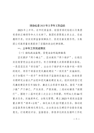 国企纪委2023年上半年工作总结