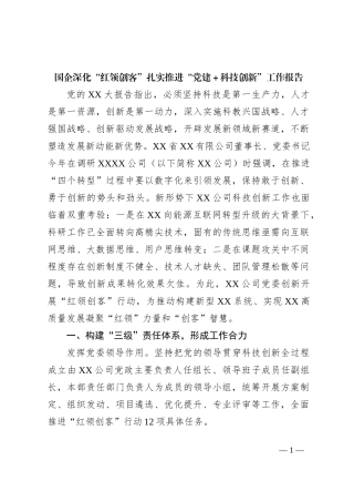 国企深化“红领创客”扎实推进“党建＋科技创新”工作报告