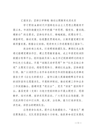 汇报发言：坚持以学铸魂 推动主题教育走深走实