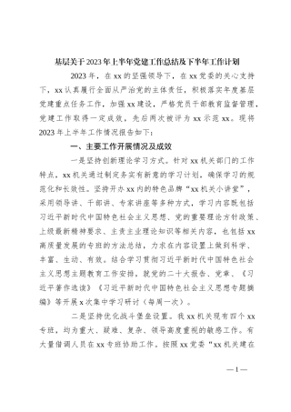 基层关于2023年上半年党建工作总结及下半年工作计划