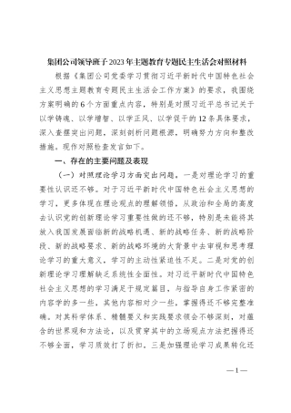 集团公司领导班子2023年主题教育专题民主生活会对照材料