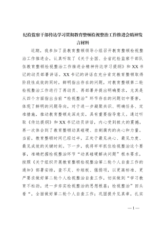 纪检监察干部传达学习贯彻教育整顿检视整治工作推进会精神发言材料
