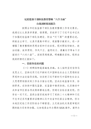 纪检监察干部队伍教育整顿“六个方面”自我剖析情况报告