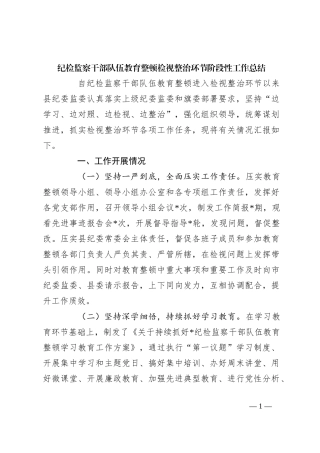 纪检监察干部队伍教育整顿检视整治环节阶段性工作总结
