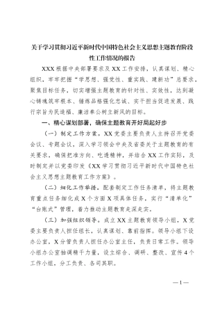 关于学习贯彻习近平新时代中国特色社会主义思想主题教育阶段性工作情况的报告