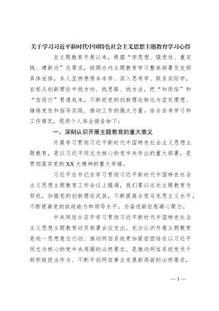 关于学习习近平新时代中国特色社会主义思想主题教育学习心得