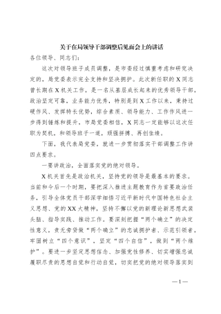 关于在局领导干部调整后见面会上的讲话