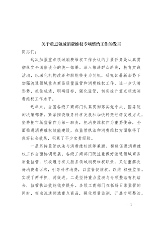 关于重点领域消费维权专项整治工作的发言