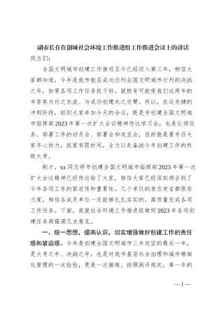 副市长在在创城社会环境工作推进组工作推进会议上的讲话