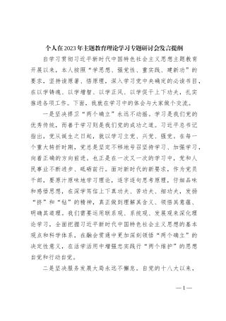 个人在2023年主题教育理论学习专题研讨会发言提纲
