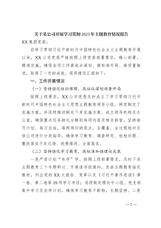 关于某公司开展学习贯彻2023年主题教育情况报告