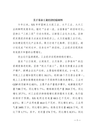 关于某市工业经济经验材料