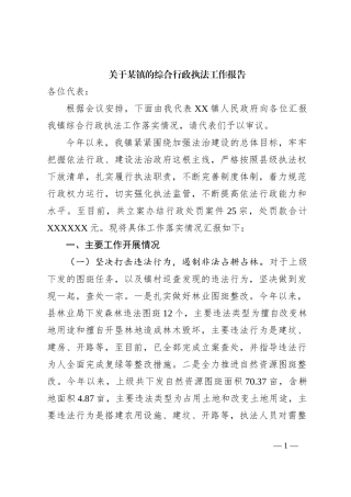 关于某镇的综合行政执法工作报告