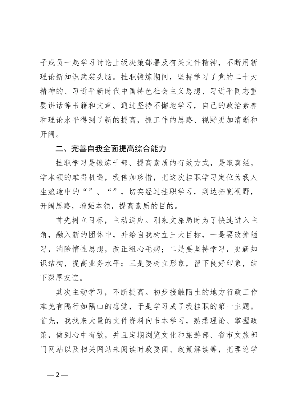 关于全市挂职干部的工作汇报材料_第2页