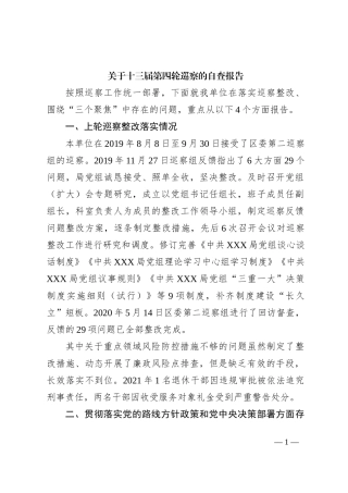 关于十三届第四轮巡察的自查报告