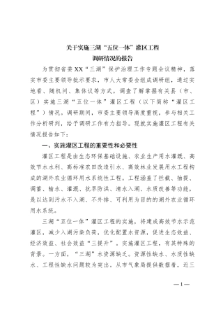 关于实施三湖“五位一体”灌区工程调研情况的报告