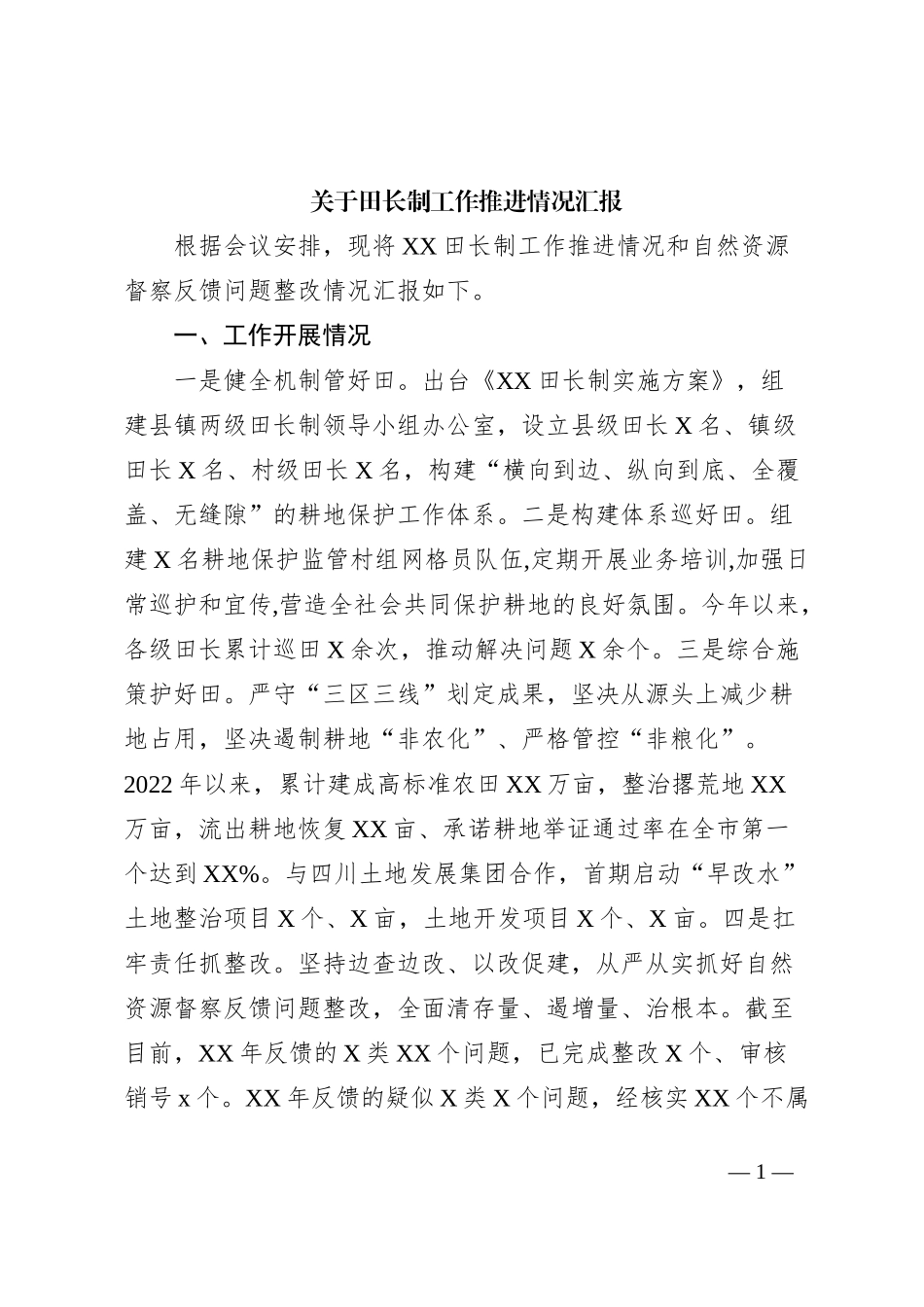 关于田长制工作推进情况汇报_第1页