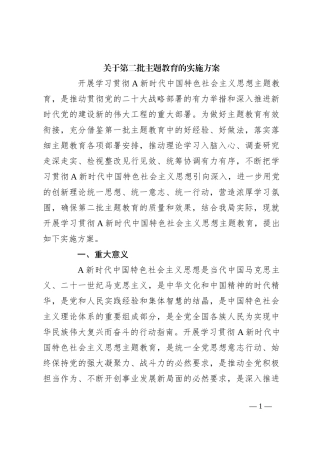关于第二批主题教育的实施方案