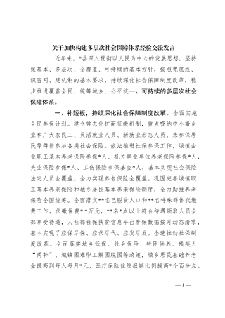 关于加快构建多层次社会保障体系经验交流发言