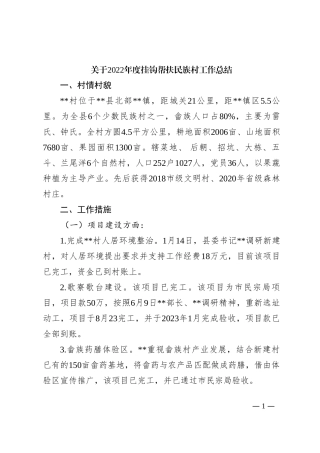 关于2022年度挂钩帮扶民族村工作总结1