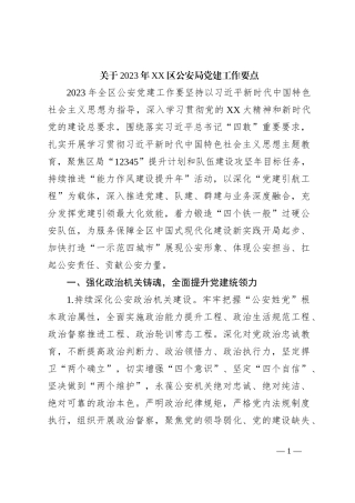 关于2023年XX区公安局党建工作要点
