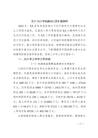 关于2023年民政局工作汇报材料