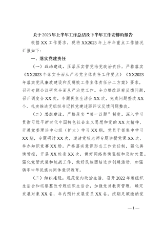关于2023年上半年工作总结及下半年工作安排的报告
