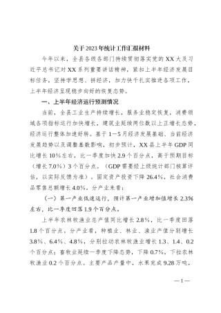 关于2023年统计工作汇报材料