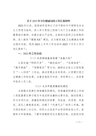 关于2023年卫生健康局的工作汇报材料