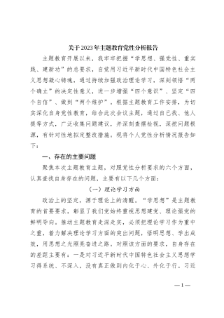 关于2023年主题教育党性分析报告