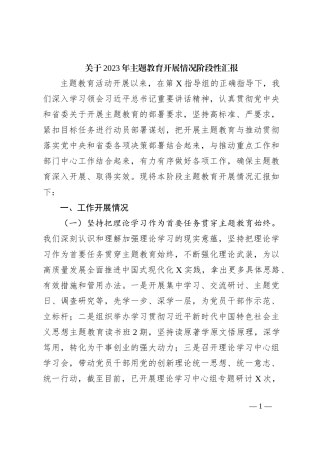 关于2023年主题教育开展情况阶段性汇报