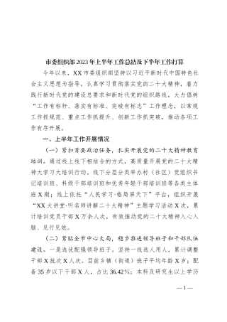 市委组织部2023年上半年工作总结及下半年工作打算