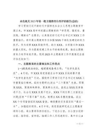 市直机关2023年第一批主题教育自查评估报告(总结)