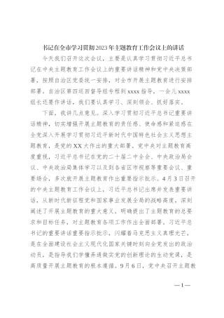 书记在全市学习贯彻2023年主题教育工作会议上的讲话