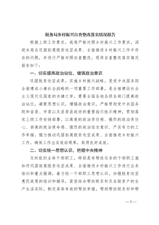 税务局乡村振兴自查整改落实情况报告