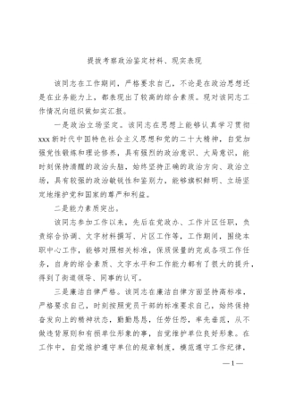 提拔考察政治鉴定材料